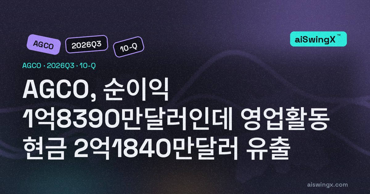 AGCO, 순이익 1억8390만달러인데 영업활동 현금 2억1840만달러 유출