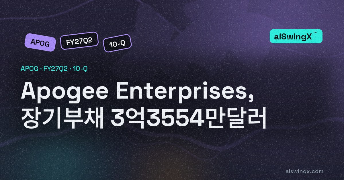 Apogee Enterprises, 장기부채 3억3554만달러… 직전 회계연도 말보다 +44.5%