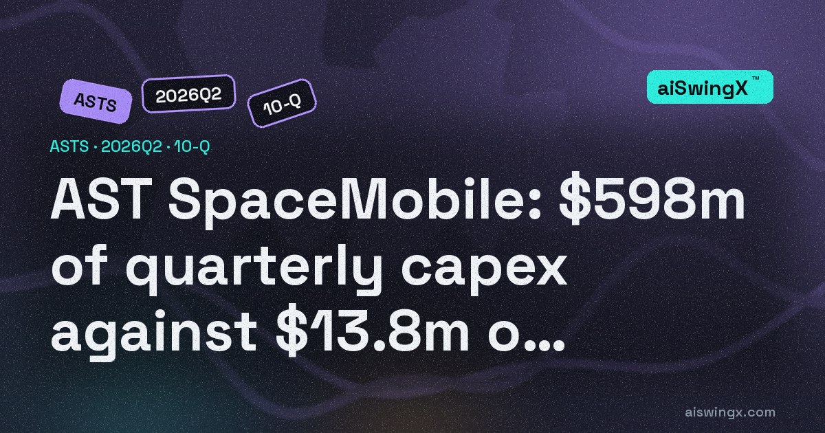 AST SpaceMobile spent $598m on capex in a quarter against $13.8m of revenue — one satellite was lost to a launch failure, and convertible notes reach $4.1bn with July's issue