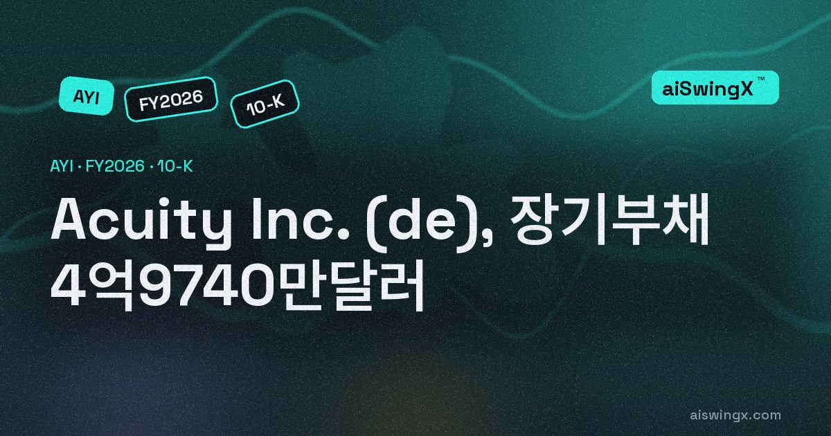 Acuity Inc. (de), 장기부채 4억9740만달러… 직전 회계연도 말보다 -44.5%