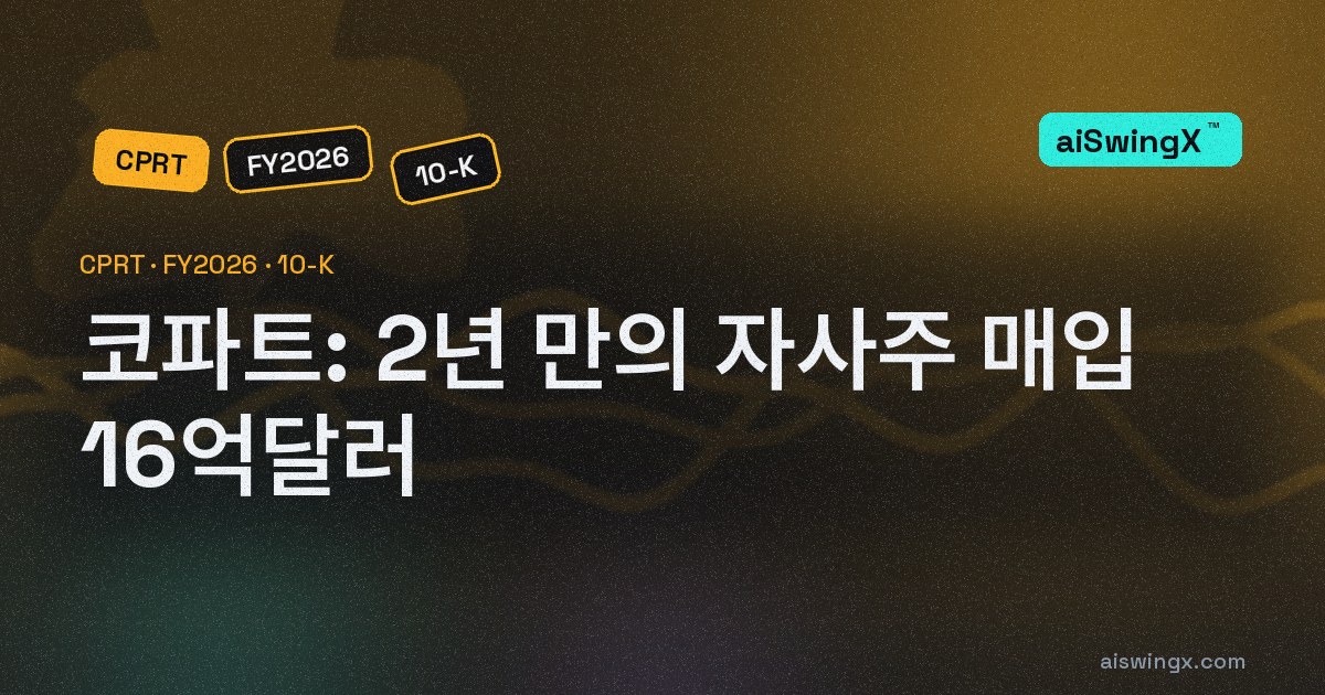 코파트, 2년간 없던 자사주 매입에 16억3250만달러… 1년 영업현금흐름 16억450만달러보다 많았다