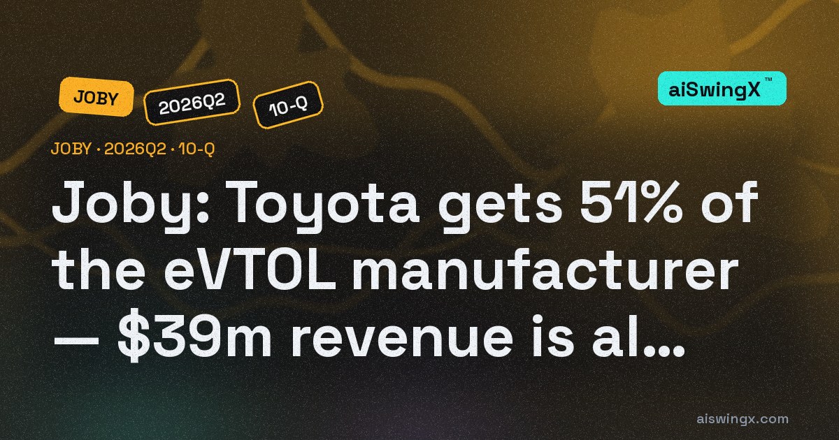 Joby gave Toyota 51% of the company that will build its eVTOL — its $39m of Q2 revenue is all helicopter bookings (Blade), with a $245m quarterly loss