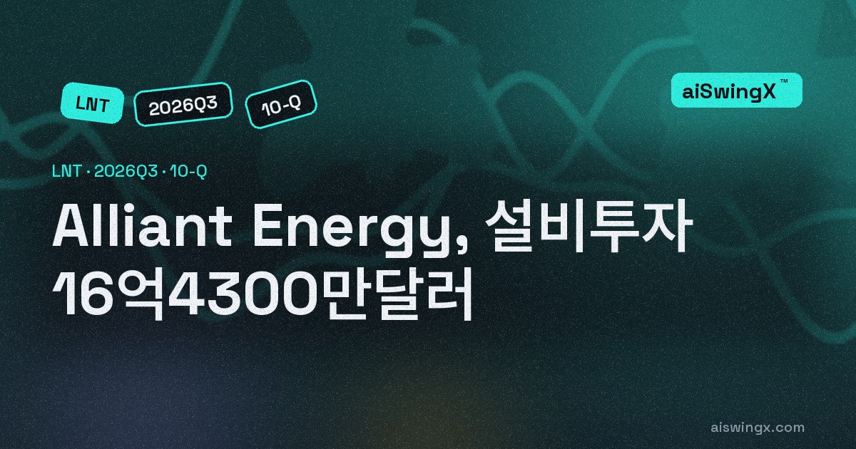 Alliant Energy, 설비투자 16억4300만달러… 영업현금흐름의 180.7%