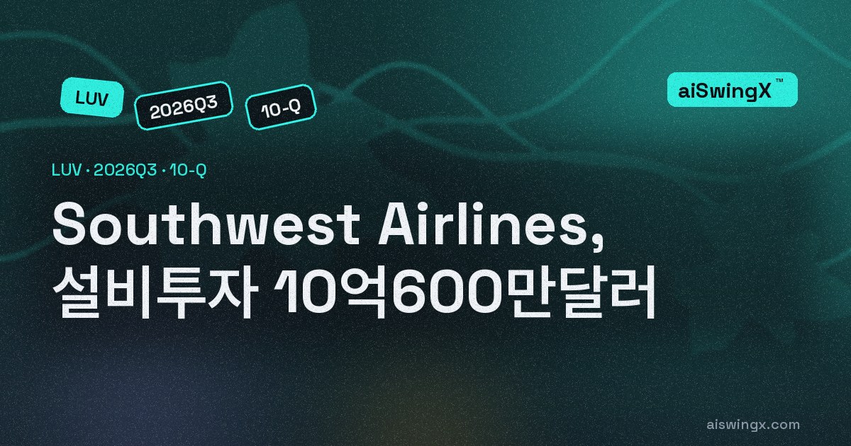 Southwest Airlines, 설비투자 10억600만달러… 영업현금흐름의 196.1%