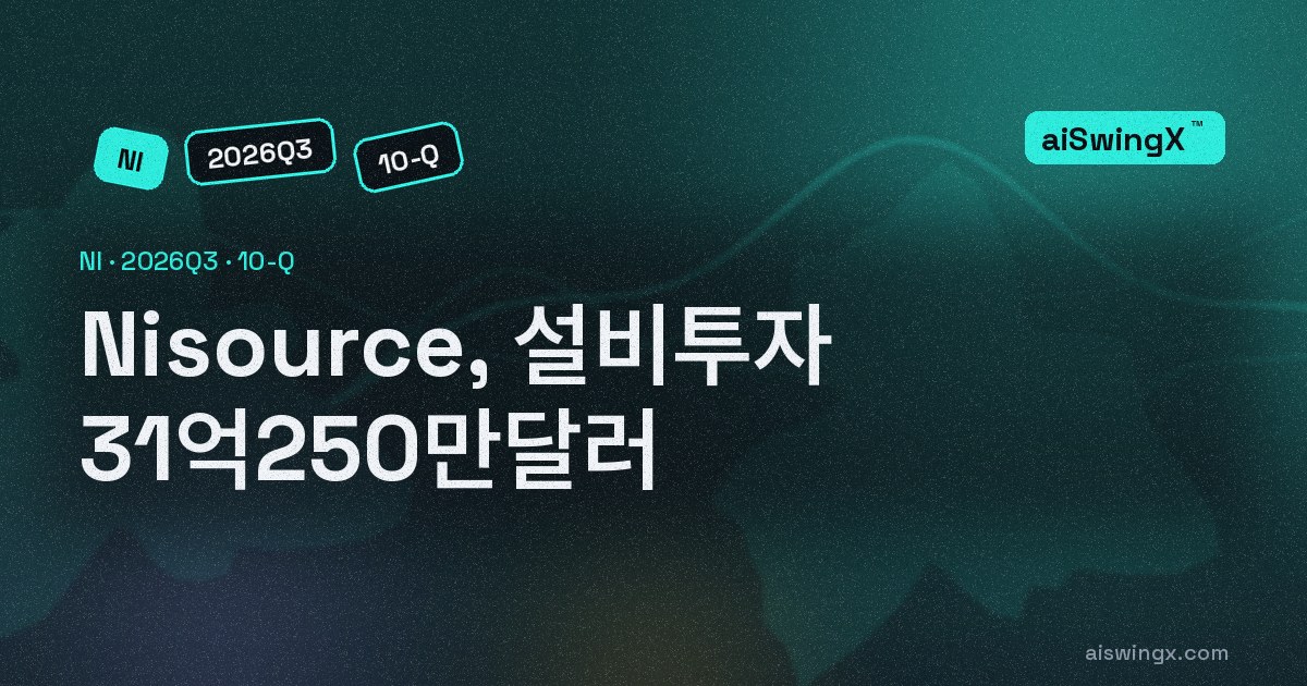 Nisource, 설비투자 31억250만달러… 영업현금흐름의 185.8%