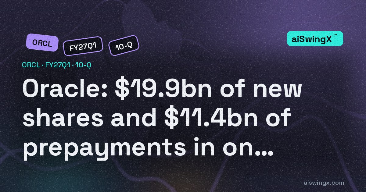 Oracle sold $19.9bn of new shares and took $11.4bn of customer prepayments in one quarter to fund $28.5bn of capex — debt $125bn, quarterly interest $1.4bn