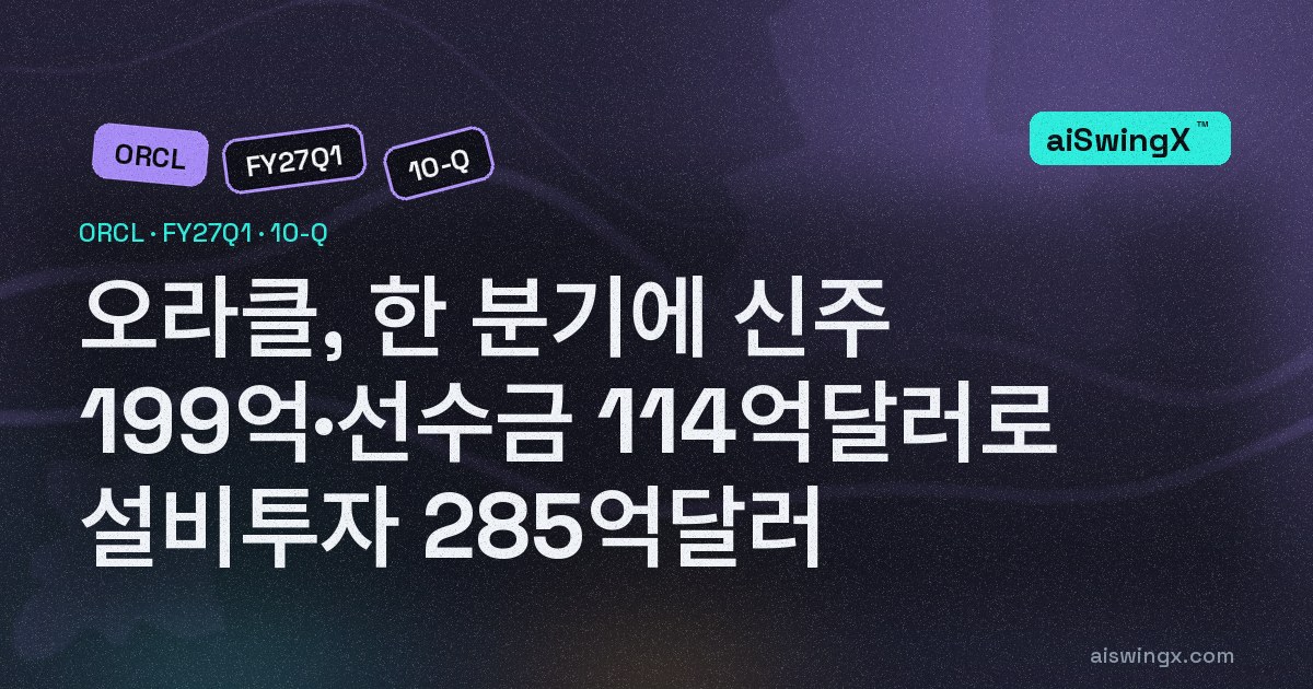오라클, 한 분기에 신주 199억달러·고객 선수금 114억달러를 받아 설비투자 285억달러를 냈다… 부채 1253억달러, 분기 이자 14억달러