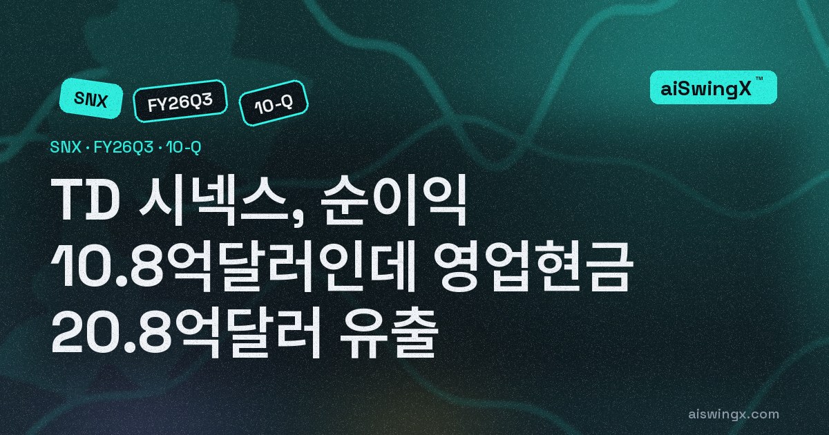TD 시넥스, 아홉 달 순이익 10억7700만달러… 영업현금은 20억7800만달러 유출