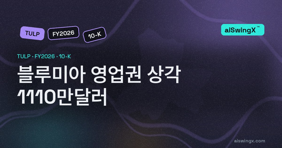 블루미아 영업손실 1690만달러 — 그중 1110만달러는 영업권 전액 상각