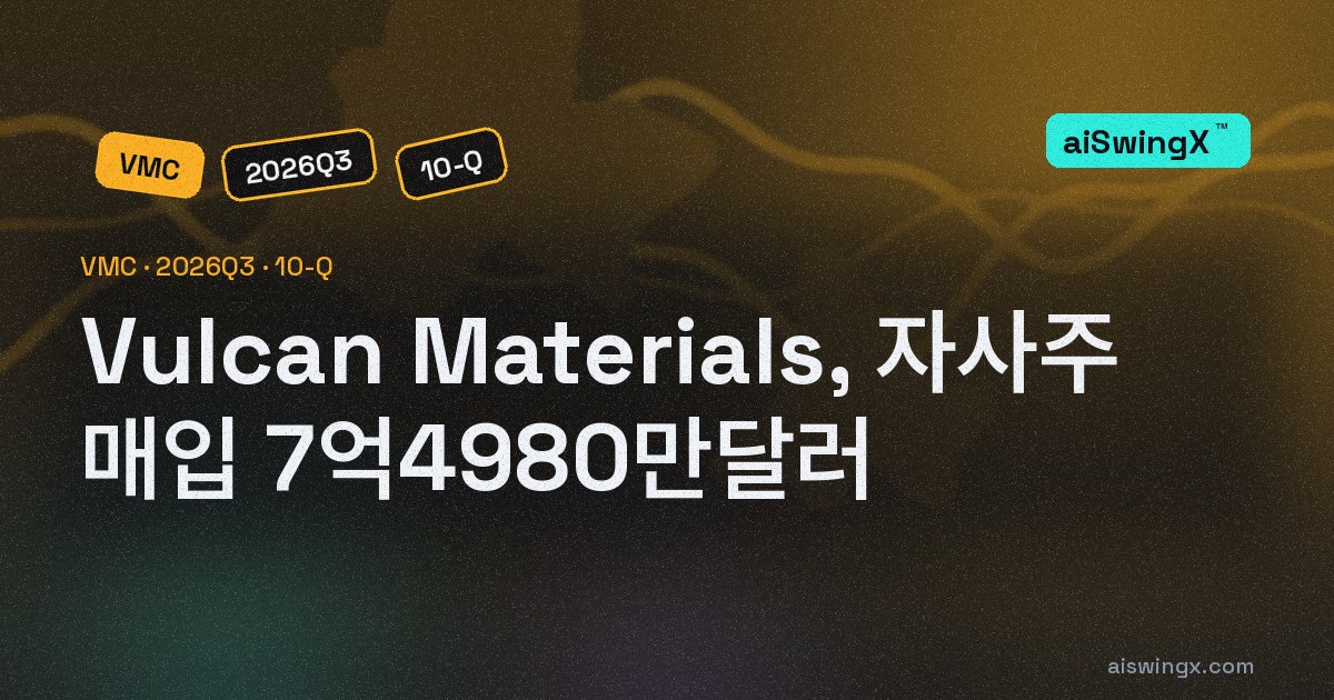 Vulcan Materials, 자사주 매입 7억4980만달러… 영업현금흐름의 77.2%
