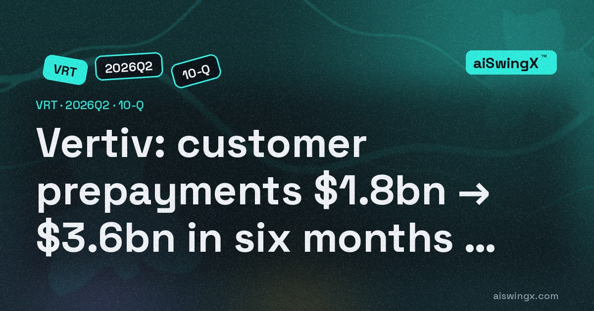 Vertiv's customer prepayments doubled in six months, $1.8bn → $3.6bn — $1.82bn of the $1.87bn of first-half operating cash flow was money received in advance